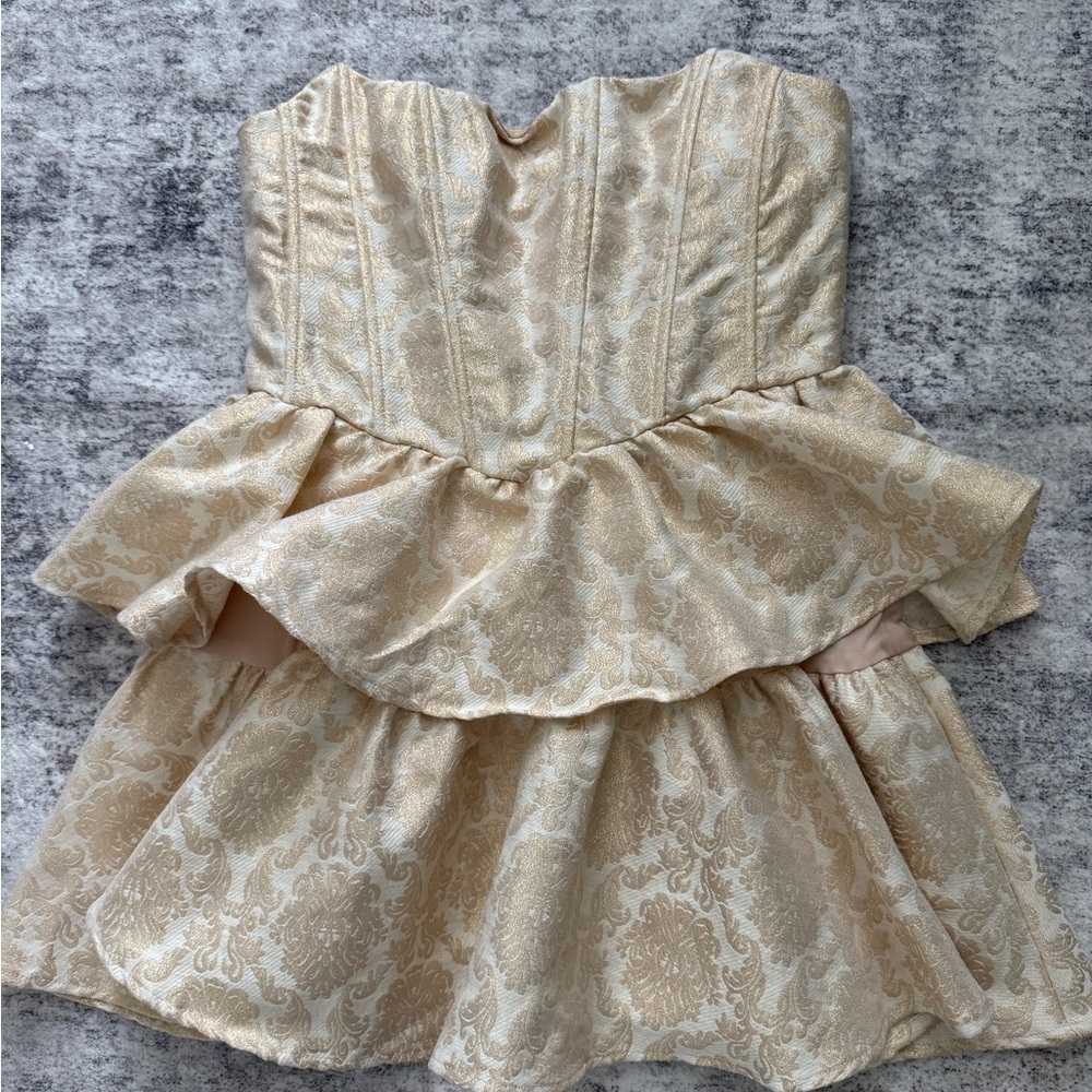 Lucy in the Sky Beige/Gold Strapless Dress